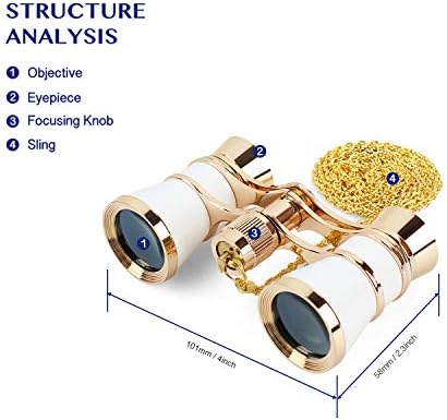 Aomekie Opera Glasses Binoculars 3X25 Theater Glasses Mini Binocular Compact with Chain for Adults Women in Musical Concert (White)