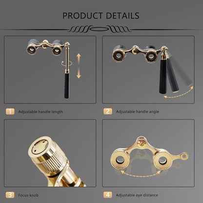 BLACKICE Opera Glasses, Opera Binoculars, 3X25 Theater Binoculars Compact with Adjustable Handle for Adults Kids Women in Concert Theater Opera (Black with Handle)