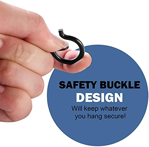 ADIIL 50 PCS Q Hanger Hooks with Safety Buckle, Windproof Screw Hooks for Hanging Outdoor String Lights, Plants, Christmas Patio Lights, 2.2 Inches, Black