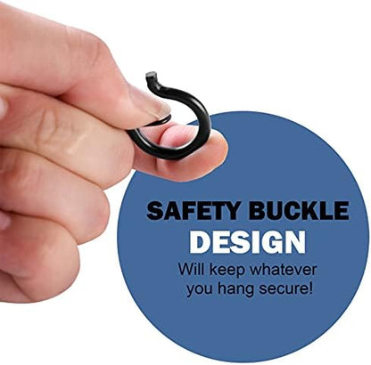 ADIIL 30 PCS Q Hanger Hooks with Safety Buckle, Windproof Screw Hooks for Hanging Outdoor String Lights, Plants, Christmas Patio Lights, 2.2 Inches, Black