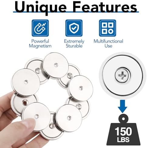 LOVIMAG Strong Neodymium Cup Magnets, 150lb+ Waterproof, Heavy Duty Rare Earth with Holes, Silver, 12 Pack