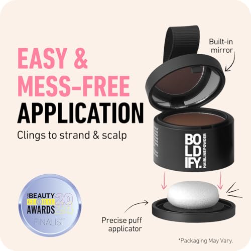 BOLDIFY Hairline Powder - Root Touch Up Hair Color for Gray Coverage - Bald Spot Concealing Hair Powder for Women & Men - 48-Hour Stain-Proof - Dark Brown