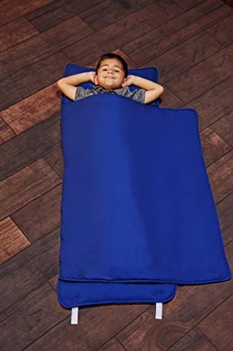 EVERYDAY KIDS Nap Mat with Removable Pillow - Navy - Carry Handle with Straps Closure, Rollup Design, Soft Microfiber for Preschool, Daycare, Travel Sleeping Bag - Ages 3-6 Years