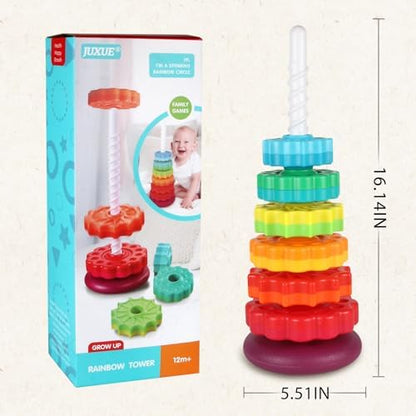 Spinning Toy, Rainbow Stacking Toys for Toddlers 1-3, Ring Stacker Baby Toys 6 to 12 Months, 1 One Year Old Girl Boy Christmas Birthday Gifts, Montessori Autism Sensory Toy