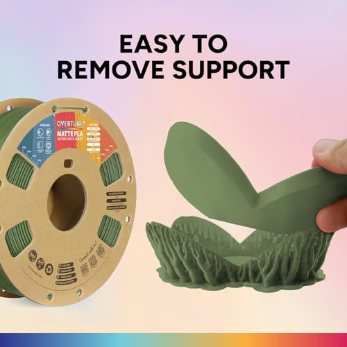 OVERTURE Matte PLA 3D Printer Filament 1.75mm, Matt Surface & Low Warping Filament 1kg Spool (2.2 lbs), Accuracy +/- 0.02 mm, Fit Most FDM Printers (Matte Army Green)