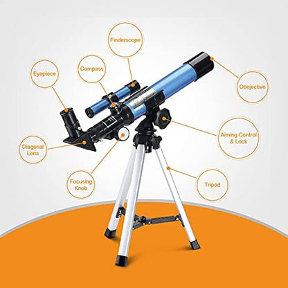 AOMEKIE Telescopes 40/400 with Tabletop Tripod 2 Eyepieces Portable Telescopes for Astronomy Beginners with Finderscope and Compass,Space, Gifts