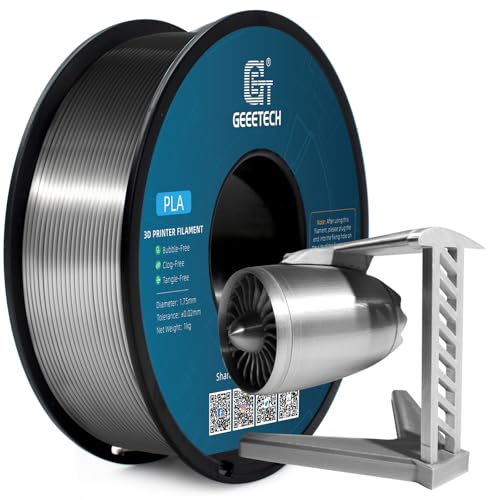Geeetech Silk PLA Filament 1.75mm for 3D Printer, Metal-Like Shiny Consumable 1kg (2.2lbs) 1 Spool, Dimensional Accuracy +/- 0.02 mm,Metallic Silver