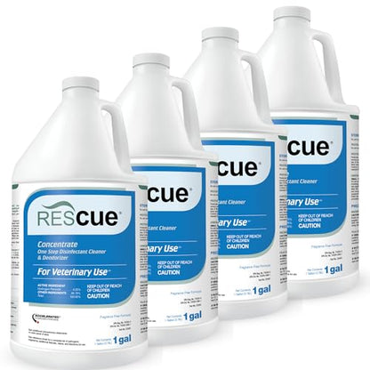 REScue One-Step Disinfectant Cleaner & Deodorizer – For Veterinary Use, Animal Shelters, Pet Foster Homes, Kennels, Litter Box, Pet Grooming Surfaces – Sanitizing Concentrate, 1 Gallon (4 Pack)