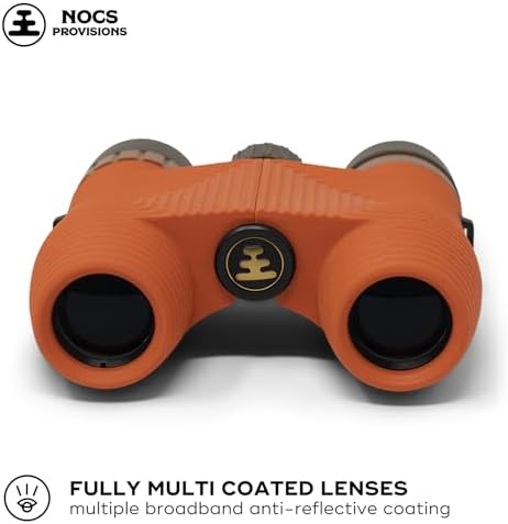 Nocs Provisions Standard Issue 8x25 Waterproof Binoculars, 8X Magnification, Bak4 Prism, Wide View Multi-Coated Lenses for Bird Watching, Hiking & Backpacking - Poppy Orange II