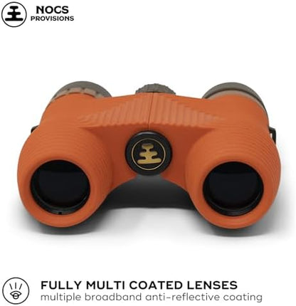 Nocs Provisions Standard Issue 8x25 Waterproof Binoculars, 8X Magnification, Bak4 Prism, Wide View Multi-Coated Lenses for Bird Watching, Hiking & Backpacking - Poppy Orange II