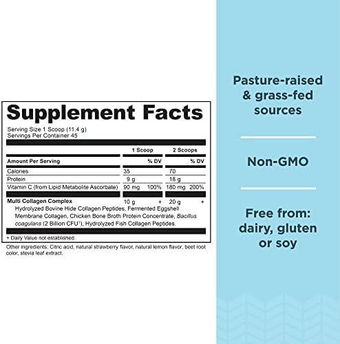 Ancient Nutrition Hydrolyzed Collagen Peptides Powder with Probiotics, Strawberry Lemonade Multi Collagen Protein for Women and Men with Vitamin C, 45 Servings, Supports Skin and Nails, Gut Health, 18