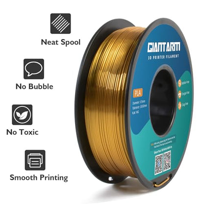 GIANTARM 3D Printer Filament, Silk Gold Pla Filament, 1Kg(2.2lbs) Spool, 1.75mm Dimension Accuracy +/- 0.03mm, 3D Printing Filament