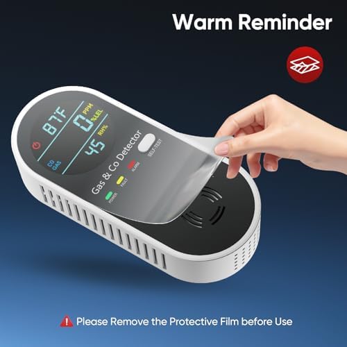 4-in-1 Upgraded Natural Gas Leak Detector and Carbon Monoxide Detectors, Dual Sensor Gas Leak Detector & Carbon Monoxide Detectors Plug in (Temperature & Humidity) for Home, RV (Black)
