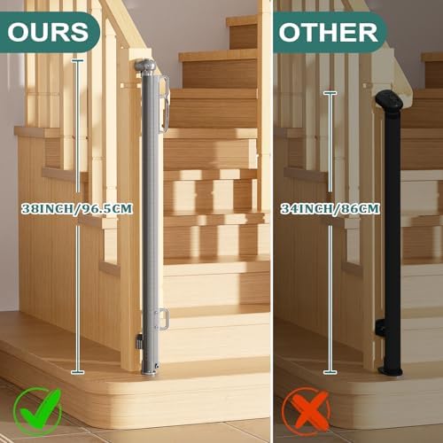 Babepai Retractable Baby Gates Extra Wide | 55" Wide x 38" Tall Dog Gates for Stairs | Indoor/Outdoor Use | Child Gates for Doorways, Deck, Porch, Hallways, Patio - Gray