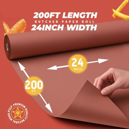 PH PERKHOMY Pink Butcher Paper Roll 24" x 2400" (200') for Smoker BBQ Grilling Smoking Meat Unbleached Uncoated Unwaxed (Pink, 24" x 200')