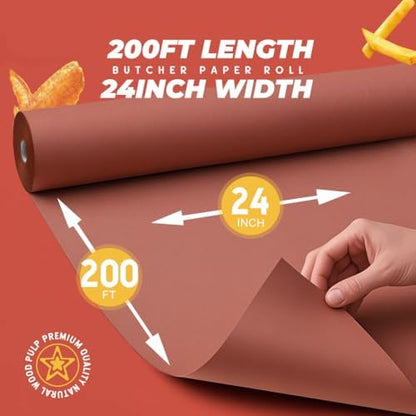 PH PERKHOMY Pink Butcher Paper Roll 24" x 2400" (200') for Smoker BBQ Grilling Smoking Meat Unbleached Uncoated Unwaxed (Pink, 24" x 200')