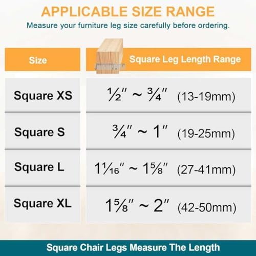 32 Pcs Square Chair Leg Floor Protectors - Silicone & Felt Furniture Pads for Hardwood Floors, Scratch-Resistant Noise-Reducing Chair Leg Caps, Fits Square Legs (1-1/16'' to 1-5/8'')