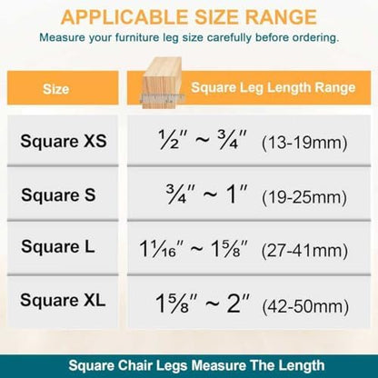 32 Pcs Square Chair Leg Floor Protectors - Silicone & Felt Furniture Pads for Hardwood Floors, Scratch-Resistant Noise-Reducing Chair Leg Caps, Fits Square Legs (1-1/16'' to 1-5/8'')