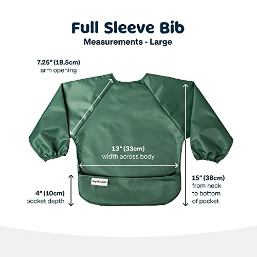 Tiny Twinkle Mess Proof Baby Bibs, 2pk Waterproof Smock Baby Bibs for Eating, Machine Washable Long Sleeve Bibs, Baby Led Weaning, Toddler Bibs, BLW Supplies (Slate Olive, Small 6-24 Months)