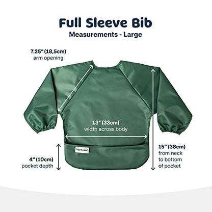 Tiny Twinkle Mess Proof Baby Bibs, 2pk Waterproof Smock Baby Bibs for Eating, Machine Washable Long Sleeve Bibs, Baby Led Weaning, Toddler Bibs, BLW Supplies (Slate Olive, Small 6-24 Months)