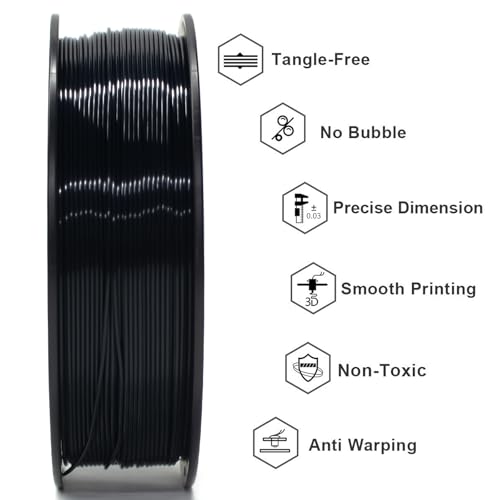 Geeetech Silk PLA Filament 1.75mm for 3D Printer, Metal-Like Shiny 3D Filament 1kg (2.2lbs) 1 Spool, Dimensional Accuracy +/- 0.02 mm, Metallic Black