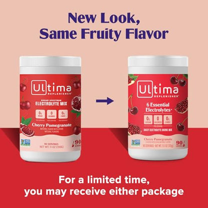 Ultima Replenisher Daily Electrolyte Powder Drink Mix – Sugar Free – Cherry Pomegranate, 90 Servings – Hydration Powder with 6 Electrolytes & Minerals – Keto Friendly, Vegan, Non-GMO