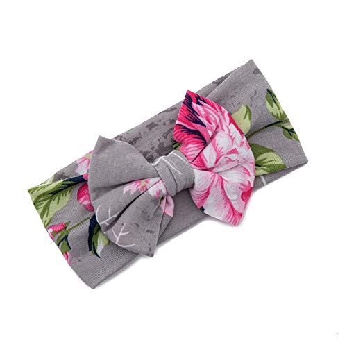 Galabloomer Newborn Receiving Blanket Headband Set Baby Flower Rose Swaddle with Big Bow (Gray)