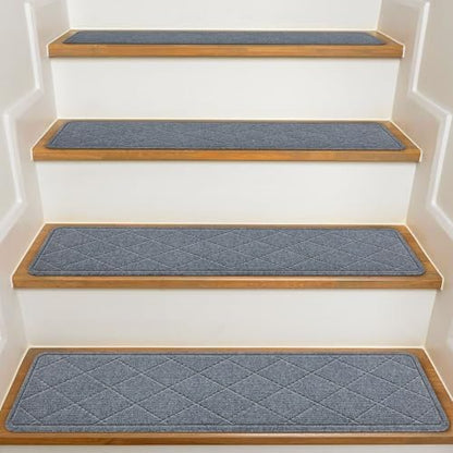 Stair Treads for Wooden Steps Indoor, 15 Pack 8" X 30" Non Slip Carpet Stair Treads with Reusable Adhesive for Kids Elders and Dogs, Surface Polyester TPR Backing Stair Runner Rugs, Dark Grey