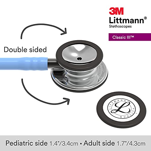 3M Littmann Classic III Monitoring Stethoscope, 5959, More Than 2X as Loud, Weighs Less, Stainless Steel Mirror-Finish Chestpiece, 27" Ceil Blue Tube, Smoke Stem, and Headset