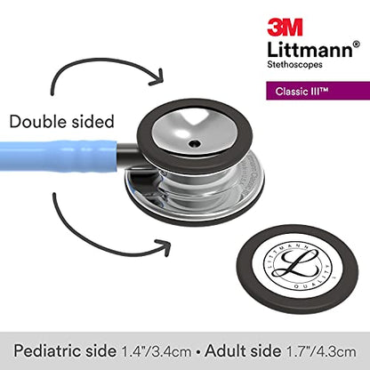 3M Littmann Classic III Monitoring Stethoscope, 5959, More Than 2X as Loud, Weighs Less, Stainless Steel Mirror-Finish Chestpiece, 27" Ceil Blue Tube, Smoke Stem, and Headset