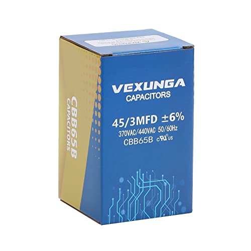 45/3 uF 45+3 MFD 370VAC or 440VAC Dual Run Start Round A/C Capacitor CBB65 CBB65B Air Conditioner Capacitors for AC Unit Fan Motor Start or Heat Pump or Condenser Straight Cool