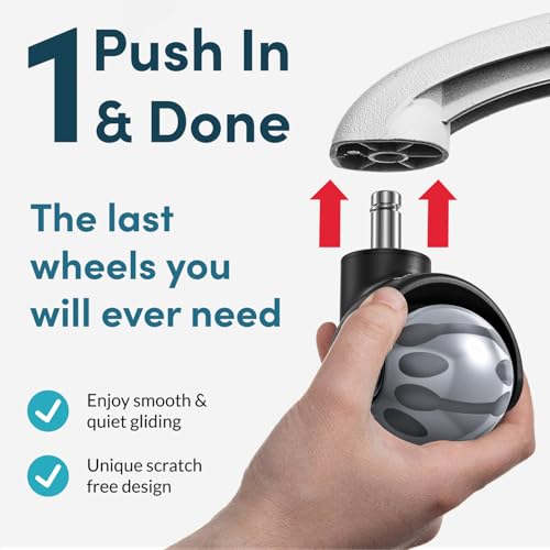 Lifelong Office Chair Wheels Replacement - 2 Inch Heavy Duty Rolling Chair Casters, Safe for All Floor and Carpet, Set of 5, Rubber Desk Chairs Wheels Universal Fit