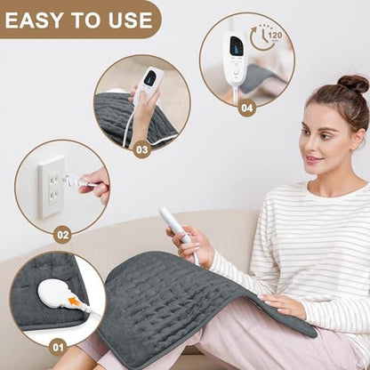 Heating Pad,Electric Heating Pads for Back,Hot Heated Pad for Abdomen,Shoulder,Knee,Multiple Temp and Auto Shut Off(Charcoal Gray, 20''×24'')