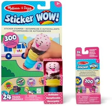 Melissa & Doug Sticker Wow!™ Ice Cream Bundle: 24-Page Activity Book, Refillable Sticker Stamper, Mini Pad, 500 Stickers, Arts and Crafts for Kids Ages 3+