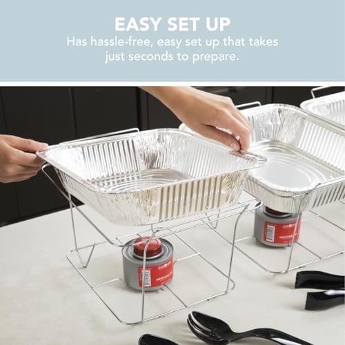 12 Pack - Disposable Chafing Dish Buffet Set, Welded Body Food Warmers for Parties, 2hr Fuel Cans Complete Set, Half Size Pans, Warming Trays