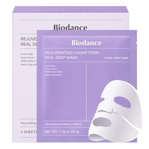 BIODANCE Rejuvenating Caviar PDRN Real Deep Mask, Overnight Hydrogel Mask, Skin Firming & Radiance Boost, Enhancing Recovery for All Skin Types, 1.19oz(34g) x 4ea