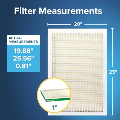 Filtrete 20x25x1 AC Furnace Air Filter, MERV 8, MPR 700, Tough on Pollen, Easy on Airflow, 3-Month Pleated 1-Inch Electrostatic Air Cleaning Filter, 4-Pack (Actual Size 19.880 x 25.563 x 0.8125 in)