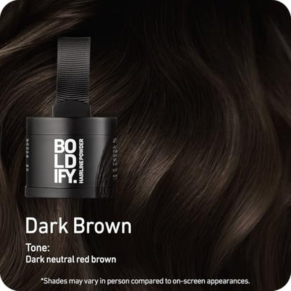 BOLDIFY Hairline Powder - Root Touch Up Hair Color for Gray Coverage - Bald Spot Concealing Hair Powder for Women & Men - 48-Hour Stain-Proof - Dark Brown