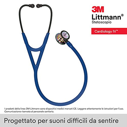 3M Littmann Cardiology IV Diagnostic Stethoscope, 6242, More Than 2X as Loud, Weighs Less, Stainless Steel High Polish Rainbow Chestpiece, 27" Navy Blue Tube, Black Stem, and Headset