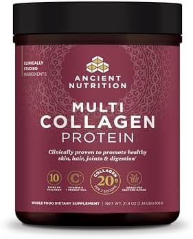 Ancient Nutrition Collagen Peptides Powder, Multi Collagen Protein, Women & Men, Vitamin C, Probiotics, Hydrolyzed Collagen, Supports Skin, Joints, Gut Health, Unflavored, 60 Servings