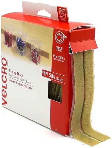 VELCRO Brand Sticky Back Tape | Beige, 15 Ft Roll | Cut to Length Hook and Loop Strips with Adhesive | Peel, Stick and Mount Items Out of the Way, Keep Home and Office Organized, 90083