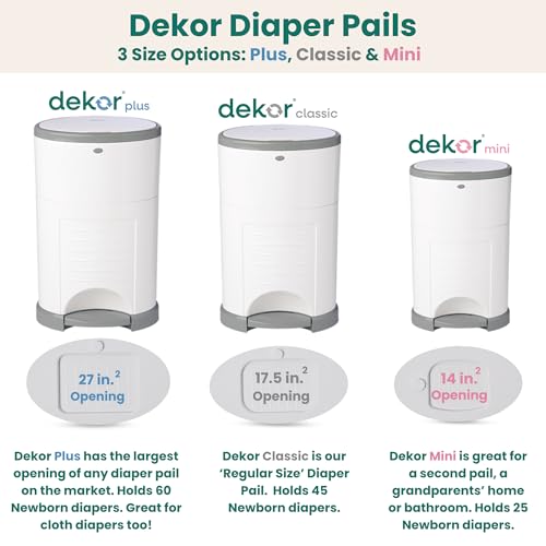 Diaper Dekor Classic Hands-Free Diaper Pail | Easiest to Use | Just Step – Drop – Done | Doesn’t Absorb Odors | Most Economical Refill System | 70% Recycled Materials | EKO White