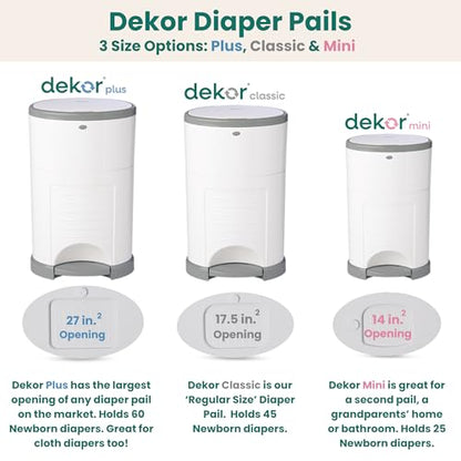 Diaper Dekor Classic Hands-Free Diaper Pail | Easiest to Use | Just Step – Drop – Done | Doesn’t Absorb Odors | Most Economical Refill System | 70% Recycled Materials | EKO White