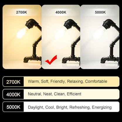 Ascher Vintage LED Edison Bulbs, 6W, Equivalent 60W, Non-Dimmable, High Brightness Cool White 4000K, ST58 Antique LED Filament Bulbs with 80+ CRI, E26 Medium Base, Clear Glass, Pack of 6