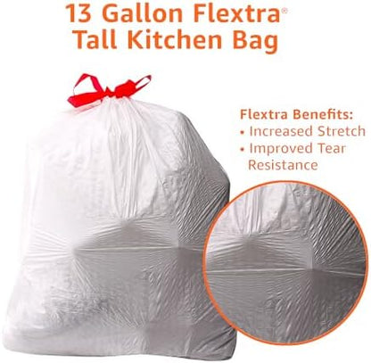 Amazon Basics Flextra Tall Kitchen Drawstring Trash Bags, Fresh Scent, 13 Gallon, 120 Count