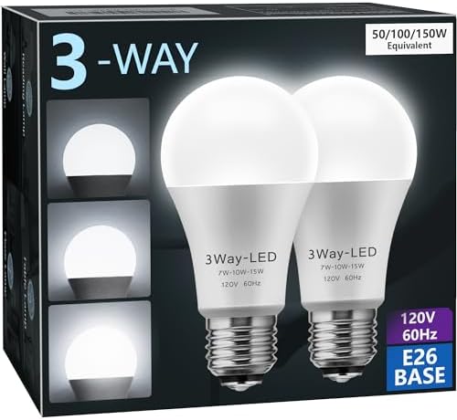 Briignite LED Light Bulbs, 𝟑𝐖𝐚𝐲 𝐋𝐄𝐃 𝐋𝐢𝐠𝐡𝐭 𝐁𝐮𝐥𝐛𝐬 50 100 150W Equivalent, Three Way A19 Light Bulbs E26 Medium Base, Daylight White 5000K, 500lm-1000lm-1500lm, 2Pack