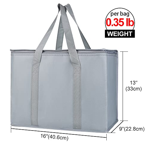 Bodaon 2-Pack Insulated Reusable Grocery Shopping Bags, X-Large Picnic Cooler Bag Zipper Zippered Top Cold, Grey
