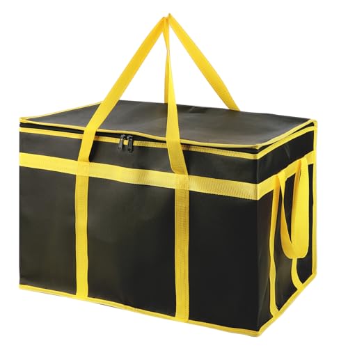 Bodaon Insulated Food Delivery Bag, XXXL Pizza Delivery Bags for Hot and Cold Food, Commercial, Large Capacity Reusable Warming Bag, Catering Cooler Bag for Doordash (Black-Yellow Edge, 1Pk)