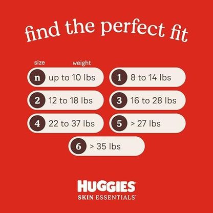 Huggies Size 4 Diapers, Skin Essentials Baby Diapers, Size 4 (22-37 lbs), 150 Count (6 Packs of 25), Packaging May Vary