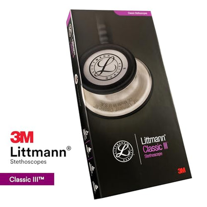 3M Littmann Classic III Monitoring Stethoscope, 5872, More Than 2X as Loud, Weighs Less, Stainless Steel Smoke-Finish Chestpiece, 27" Turquoise Tube, Pink Stem, and Smoke Headset